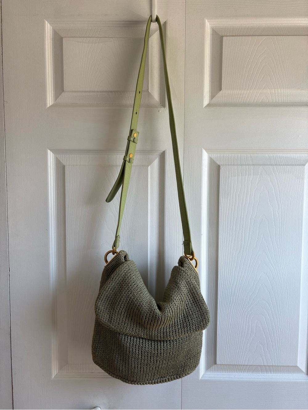 Americana By Sharif Olive Green Slouchy Hobo Bag Woven Crochet Artsy Preppy Boho
